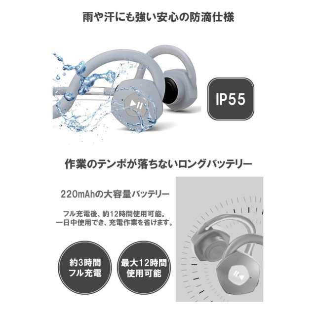 骨伝導 ワイヤレスヘッドホン bluetooth 骨伝導ヘッドホン グレー 防水