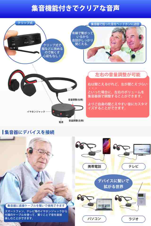 今なら専用ケースプレゼント！ 骨伝導ヘッドホン イヤホン 集音器 送信機 ヘッドホン 有線 BN-802 左右音量調整 軽量 bonein 聴覚補助  ブの通販はau PAY マーケット - ベルクレール