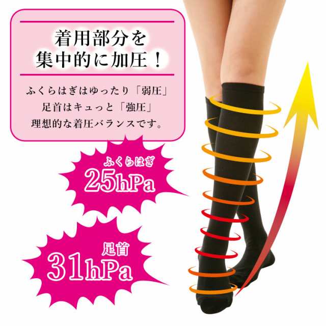 段階着圧ソックス レディース ブラック 3足セット 女性用 23-25cm