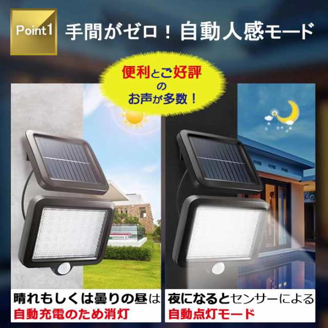 センサーライト 屋外 led 防水 ソーラーライト 屋外 明るい おしゃれ 人感 センサー 常夜灯 壁掛け 防犯 強力 分離式 56LED 駐車場  太陽の通販はau PAY マーケット WAYetTO au PAY マーケット－通販サイト