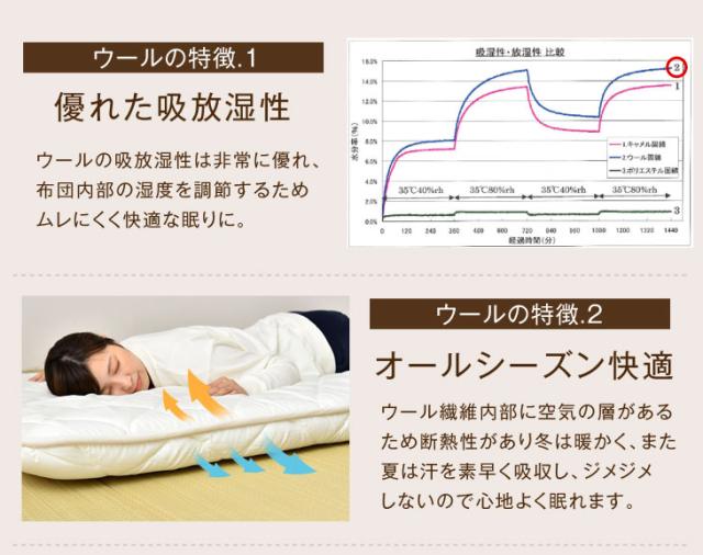敷布団 セミダブル 防ダニ フランス産ウール使用日本製 抗菌防臭 吸汗速乾 極厚4層 敷き布団 80mm 固綿 120×200cm_13