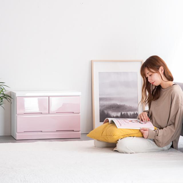チェスト 幅60 2段 完成品 かわいいパステルカラー スライドレール付