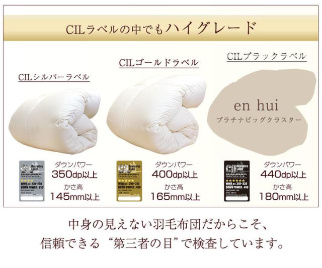 【在庫一掃プライス】羽毛布団 セミダブル ロング 日本製 掛布団 ダウンボールが大きく暖かい プラチナビッグクラスター ホワイト マザー ダック ダウン 95％ 440dp以上 かさ高180mm以上 CILブラックラベル 新技術ア あったか 冬_8