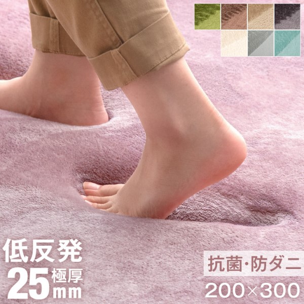 低反発 ラグ 4畳 200×300 極厚25mm ラグマット 4畳 防ダニ 滑り止め付 ラグ 長方形 マット ラグカーペット ラグ 北欧 ラグ 厚手 20mm ラグ オールシーズン 床暖房の通販は