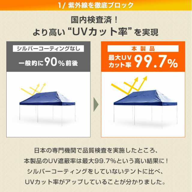 3×6m］サイドシート3枚付 ワンタッチ タープテント おもり6個