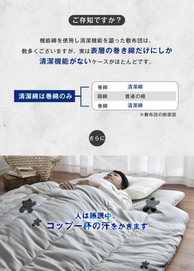 日本製 防ダニ 抗菌防臭 吸汗速乾 極厚4層 敷布団 敷き布団 四層敷 クイーン 160×200cm 帝人マイティトップ 国産_2