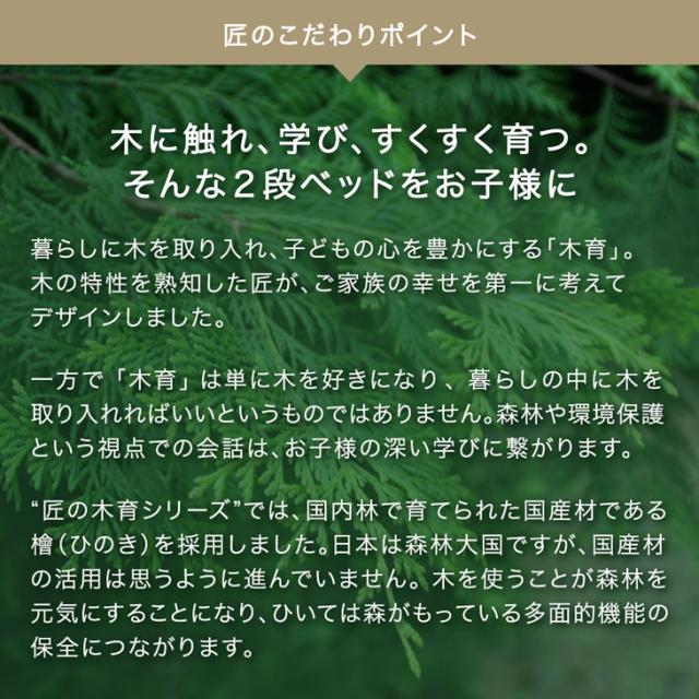 二段ベッド 九州産ひのき 匠の木育 日本製 デザイナーズ ひのき 大川家具 コンセント付 ロータイプ 子供 分離 シングル対応 ひのき 檜 国産ひのき 木製 2段ベッド 二段ベット シンプル おしゃれ【超大型】【後払/時間指定NG】_3