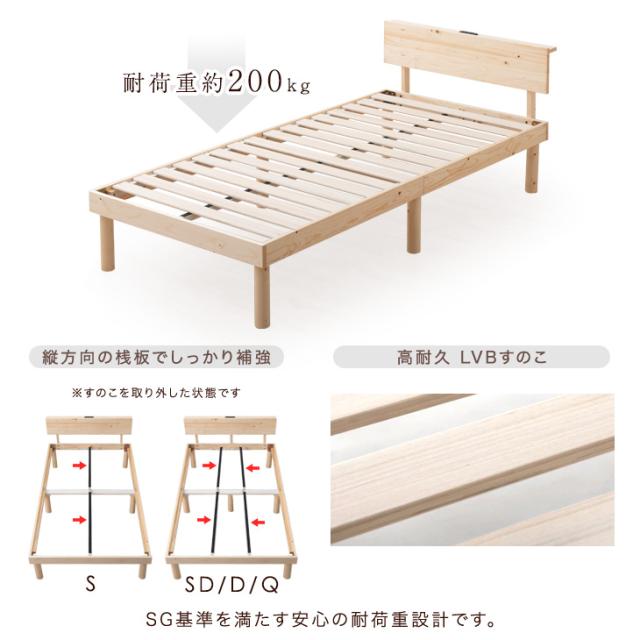 【正午〜P5%還元】 ベッド マットレス付き セミダブル 3ゾーン構造 ポケットコイルマットレス 宮棚＆2口コンセント すのこベッド ベッド セミダブル フレーム マットレス付き ベッドフレーム スプリングマットレス ポケットマットレス 宮棚付き