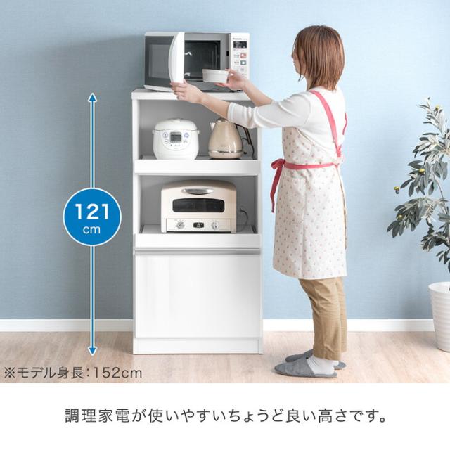 国産 レンジボード 幅60 完成品 食器棚 キッチンボード レンジ台 キッチンラック ダイニングボード キッチンカウンター カウンター キッチン収納 スライド スライド棚 組み立て不要 大型レンジ対応 大川家具 木製 60 スリム_7