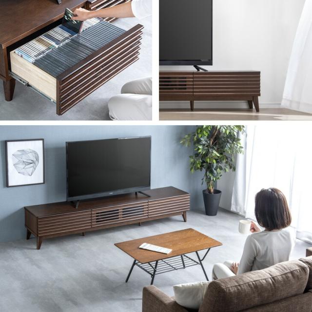 テレビ台 脚付き 幅200cm 完成品 アッシュ 無垢材 おしゃれ 天然木 ブラウン ウォールナット ナチュラル デザイン テレビボード ローボード 北欧 無垢 200 200センチ TV台 TVボード 木製 【超大型】【後払/時間指定NG】_2