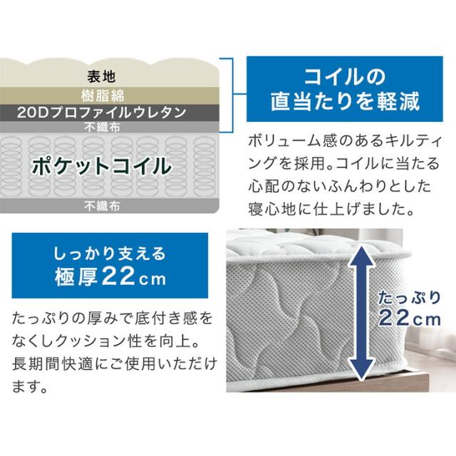 【正午〜P5%還元】 ベッド マットレス付き セミダブル 3ゾーン構造 ポケットコイルマットレス 宮棚＆2口コンセント すのこベッド ベッド セミダブル フレーム マットレス付き ベッドフレーム スプリングマットレス ポケットマットレス 宮棚付き