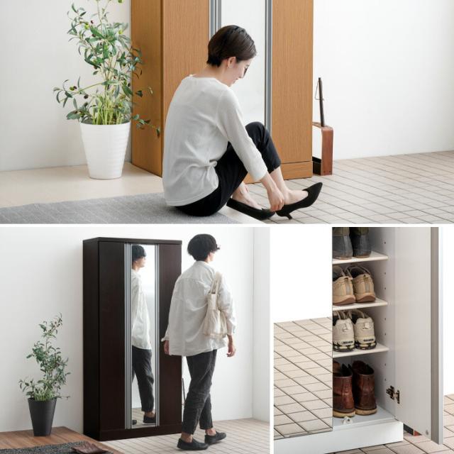 シューズボックス 幅85 ハイタイプ 国産 完成品 ミラー付 180 ミラー 