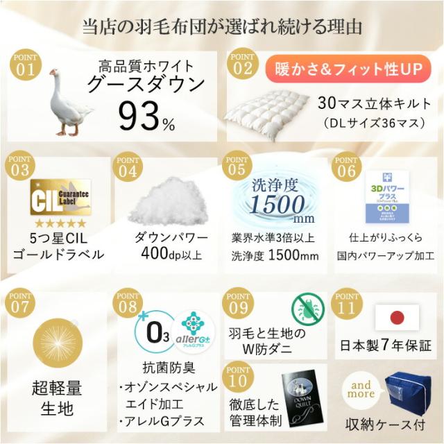 羽毛布団 ダブル ロング 掛け布団 コインランドリーで洗える においが