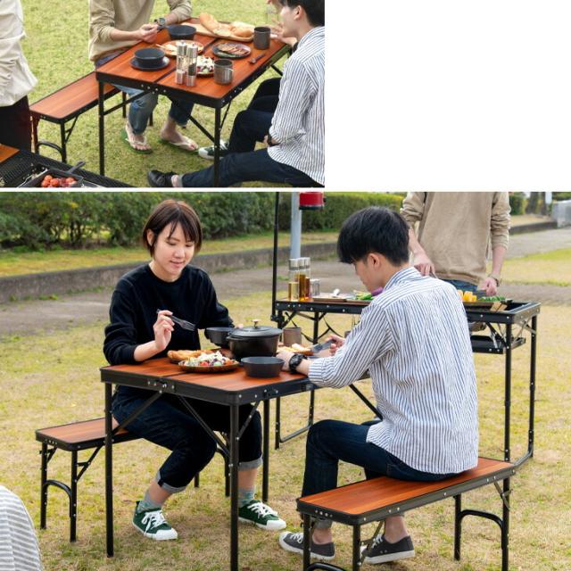 折りたたみテーブル アウトドア 軽量 フォールディングテーブル＆ベンチセット テーブル 折りたたみ ODL-559 キャンプ 持ち運び 持