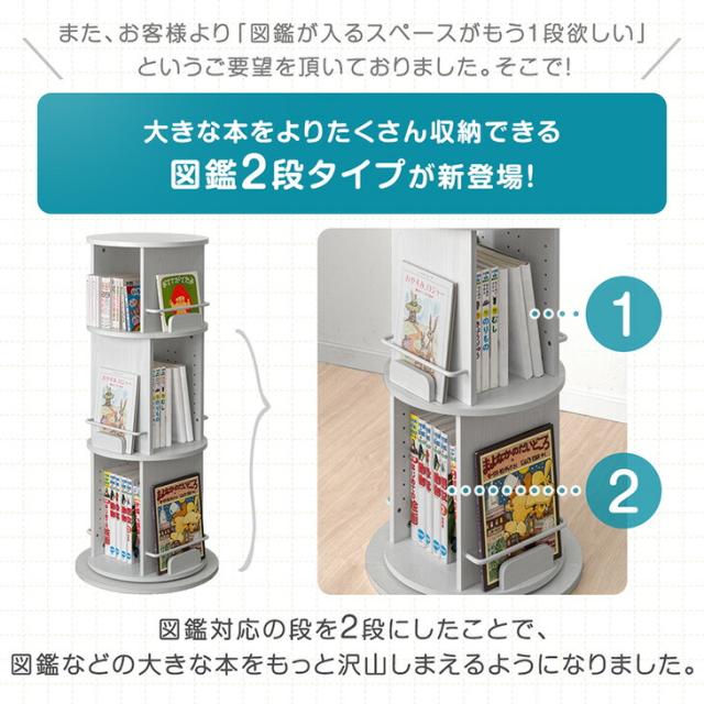 【10:00〜P5%還元】 ＜倒れにくい土台+8cm＞ 回転絵本ラック 5段 図鑑対応 絵本棚 収納 本棚 回転本棚 絵本ラック 回転ラック 回転式本棚 回転 回転式 大容量 子供部屋 子供 子ども こども 子ども用 絵本 本 図鑑 おしゃれ_4