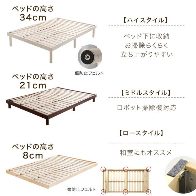 【正午〜P5%還元】 ベッド マットレス付き 3段階高さ調節 天然木 すのこベッド ダブルベッド ダブル ポケットコイルマットレス マットレスセット マットレス付きベッド すのこ 北欧 ベッドマットレス セット