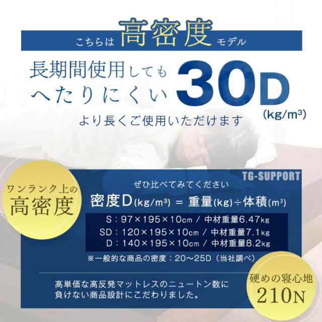 【正午〜P5%還元】 マットレス ダブル 高反発マットレス 極厚 10cm 高密度30Ｄ 210N 高反発マット 高反発 マット 硬め ダブルサイズ 快眠