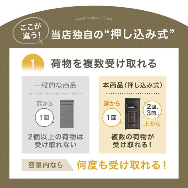 宅配ボックス 押し込み式 複数投函 OK 大容量 100L プッシュキー 一戸建て用 戸建て 宅配box 置き型 置き配 荷物 受け取り ボックス 盗難防止 複数受取 屋外 防水 大型 シンプル おしゃれ LIVBOX リブボックス_3