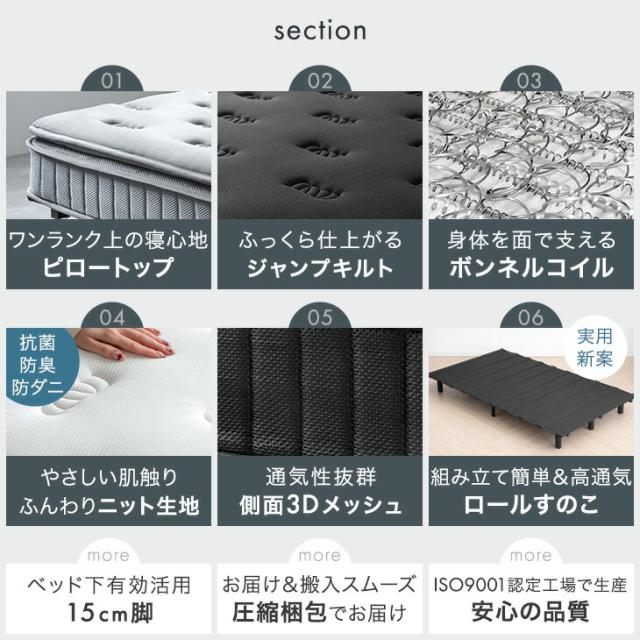 ワンランク上の ピロートップ 脚付きマットレス シングル ボンネルコイル 組立簡単 抗菌 防臭 防ダニ  ベッド 脚付きベッド 脚付マットレス 脚付き マットレス マットレス付き シングルベッド_6