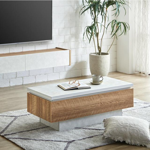 センターテーブル 幅105 完成品 日本製 引き出し付き 収納付き 引き出し リビングテーブル テーブル ソファーテーブル ローテーブル 木目調 石目調 105cm 長方形 机 ホワイト ブラック モダン 北欧【超大型】【後払/時間指定NG】_2