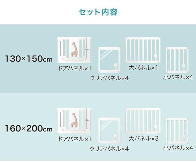 クリア ベビーサークル ハイタイプ 可愛いキリンさん扉 130×150 高さ60cm 滑り止め付 ジョイント式 ドア 扉付き サークル ベビーガード キッズサークル プレイヤード 長方形 コンパクト シンプル おしゃれ_3