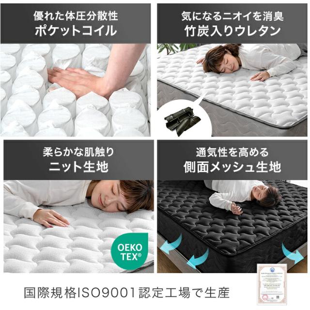 スーパーハード ポケットコイル ダブル マットレス 極厚25cm 体圧分散 メッシュ 通気性 高反発 硬め 厚め 極厚 ウレタン ベッド マット コイルマットレス スプリングマットレス 圧縮_5