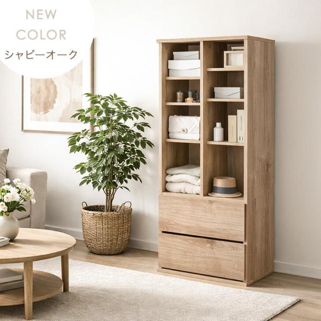 引き出し付き シェルフ 国産 完成品 幅 60cm 大川家具 リビング 収納 本棚 可動棚 北欧 棚 オープン ラック 引き出し スリム 日本製 組み立て 不要 木製 木 おしゃれ 北欧 シンプル 【超大型】【後払/時間指定NG】_1