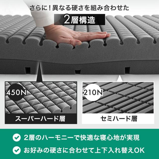 マットレス シングル 三つ折り スーパーハード450N 高反発 2層 Goo3D