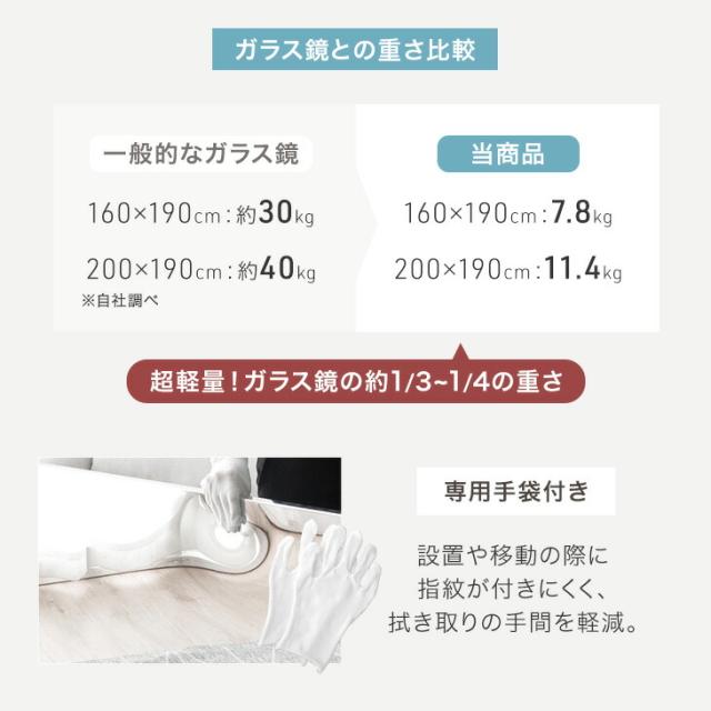 割れない 3面鏡 折りたたみ キャスター付き 160×190cm 全身鏡 超軽量 割れない鏡 割れないミラー フィルムミラー 姿見 鏡 全身 ミラー 折り畳み 三面鏡 角度調節 180度 キャスター 軽量 軽い 大 大型 ワイド 【超大型】_6