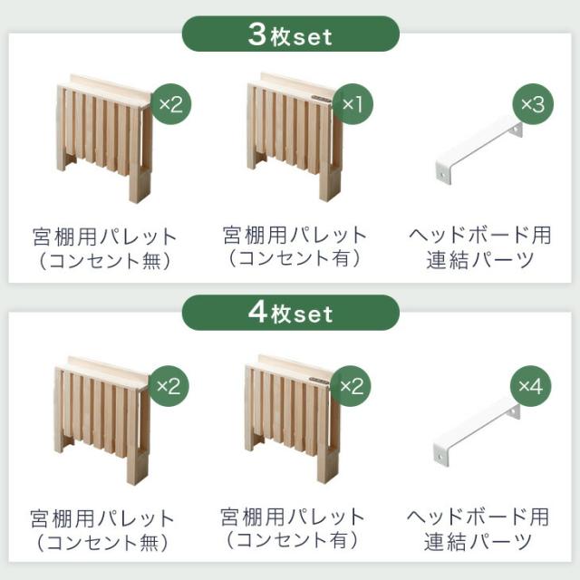 当店 パレットベッド専用 4枚 多機能ヘッドボード 追加パレット ひのき ２口コンセント ブックシェルフ スマホスタンド付き【商品番号：99900298・99901031】パレットベッド 拡張パーツ 檜 宮棚 ヘッドボード 単品_3