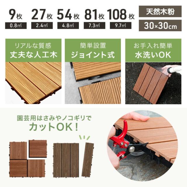 【10:00〜P5%還元】 超高耐久800kg 人工木 ウッドパネル 天然木粉 81枚セット ジョイント ウッドタイル ウッド パネル タイル デッキパネル ウッドデッキ フロアデッキ テラス ガーデン ガーデニング DIY ジョイント式_1