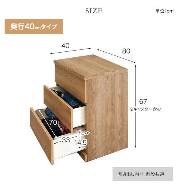 デッドスペース活用！ キャスター付き クローゼットチェスト 3段 幅80 奥行55 完成品 日本製 チェスト クローゼット クローゼット収納 押入れ 押入れ収納 衣類収納 木製 キャスター 国産 80cm【超大型商品】【後払い・時間指定不可】