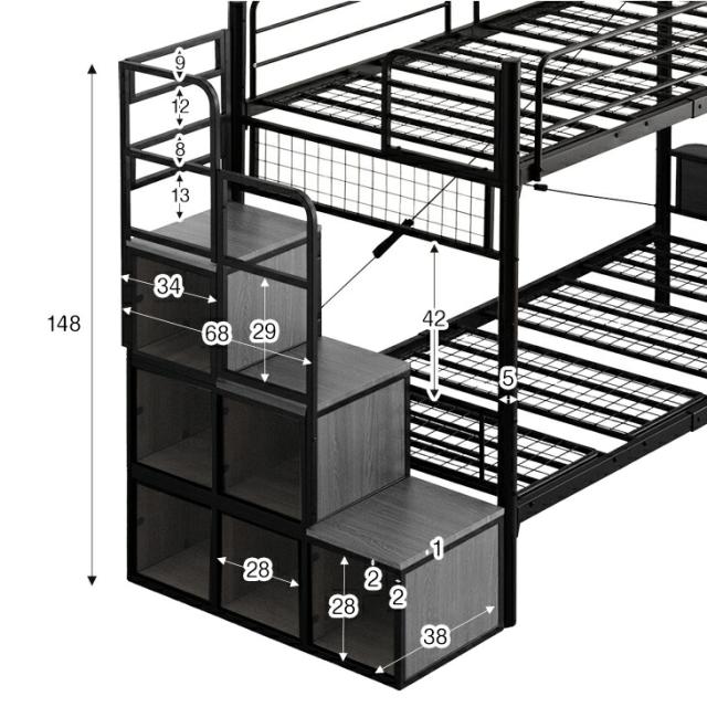 即納] 階段ラック付 木目調 二段ベッド ロフトベッド シングル