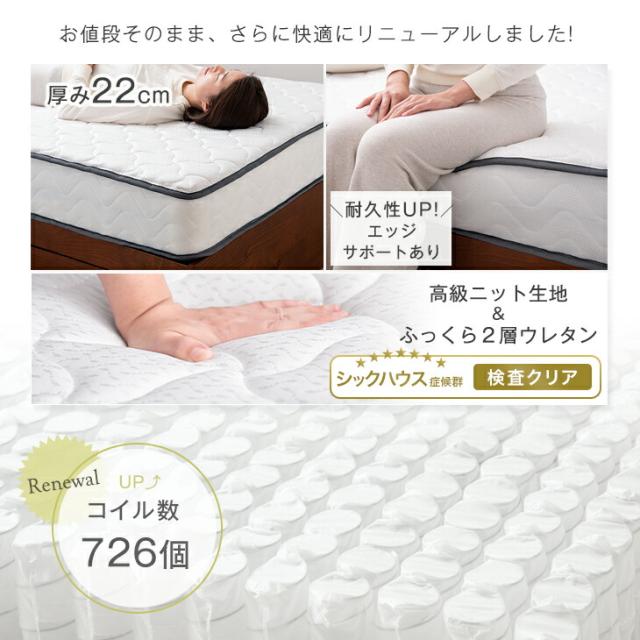即納] ローベッド マットレス付き ダブル ポケットコイル 極厚