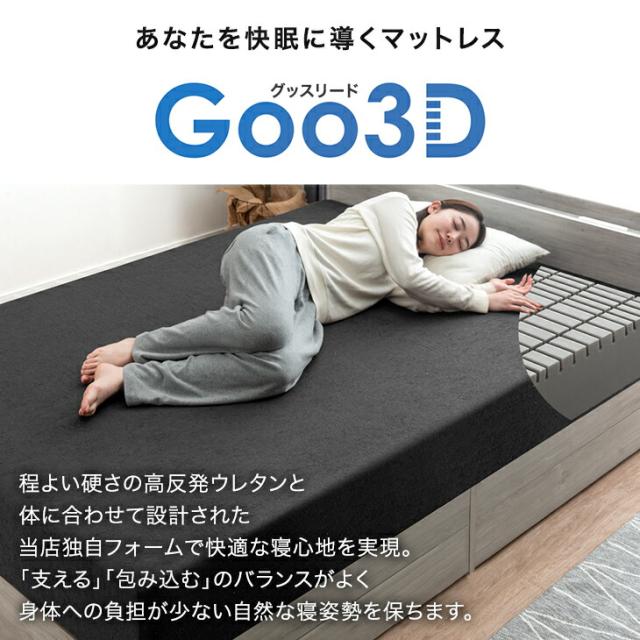 【10:00〜P5%還元】 マットレス クイーン 三つ折り 超極厚20cm ワンランク上の 高反発 Goo3D《グッスリード》 3D 3ゾーン 洗えるカバー メッシュ パイル 高反発マットレス 厚い 硬め 敷布団 敷き布団 布団 折りたたみ_3