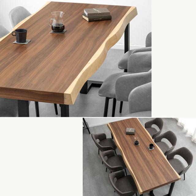【テーブル搬入設置込み】 極厚天板 ダイニングテーブル 単品 6人 6人掛け 200 × 80 天然木 アッシュ ウォールナット 耳付き 一枚板風 長方形 テーブル 食卓テーブル 食卓 幅200 200cm 大きめ 木製 黒脚 【超大型】【後払/時間指定NG】_1