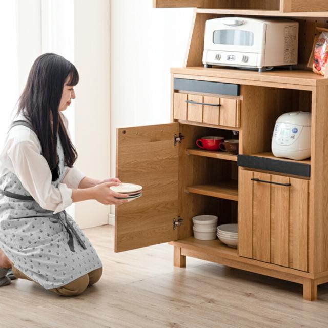 キッチンラック 幅80 カントリー調 大容量 大川家具 完成品 引き出し 組み立て不要 奥行き40 炊飯器 キッチンボード 木製 カントリー おしゃれ 食器棚 キッチン収納【超大型】【後払いNG】_16