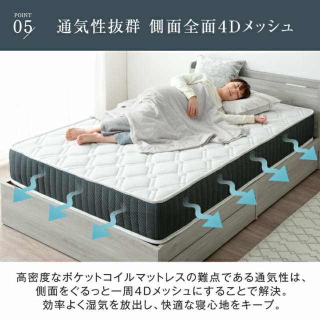 ベッド マットレス付き 超高密度コイル シングルベッド 2口コンセント