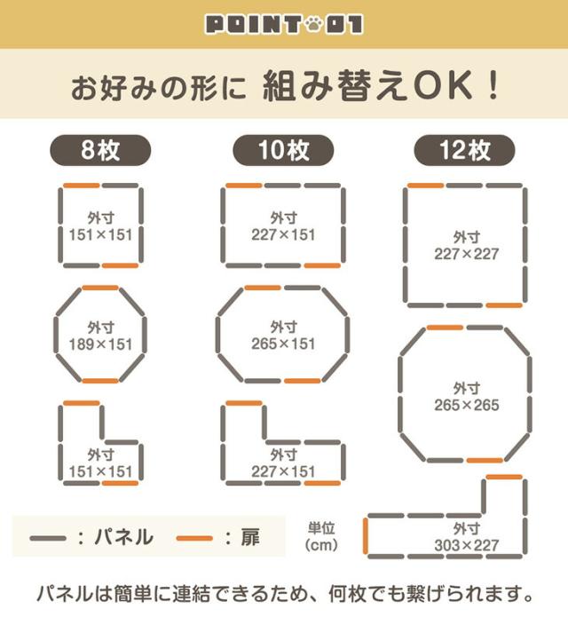 【10:00〜P5%還元】 大型犬対応 バリアフリー ペットサークル 高さ100cm 超ハイタイプ 2ドア 12枚セット 折りたたみ 扉 ドア付き 組み替え サークル ドッグサークル ゲージ ドッグゲージ 犬 犬用 中型犬 大型犬 大型 室内 拡張 おしゃれ_4