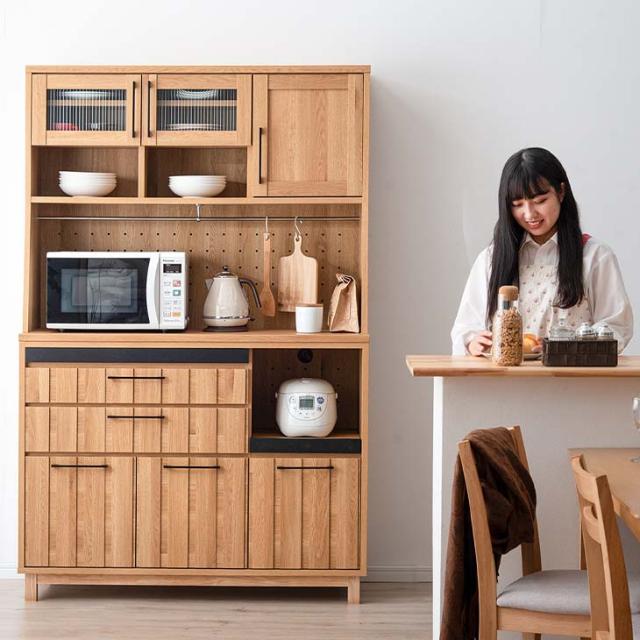 食器棚 幅120cm 完成品 大川家具 大容量 キッチンラック 引き出し