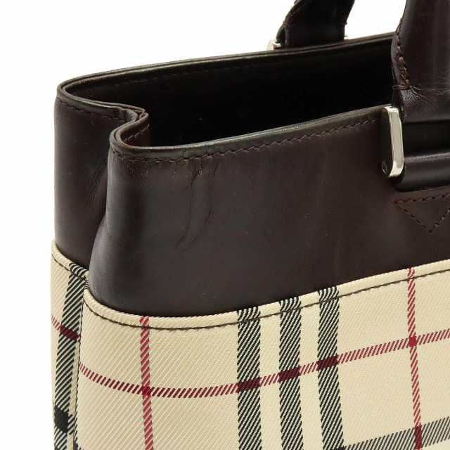 【バッグ】BURBERRY バーバリー ノバチェック チェック柄 トートバッグ ハンドバッグ ナイロンキャンバス レザー ベージュ ダークブラウ