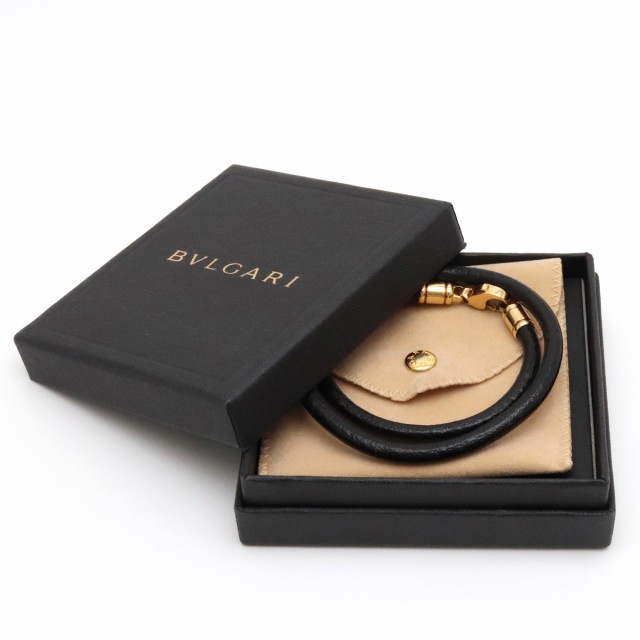 【ジュエリー】BVLGARI ブルガリ チョーカー ネックレス コード 革 レザー K18YG 750 イエローゴールド ブラック 黒