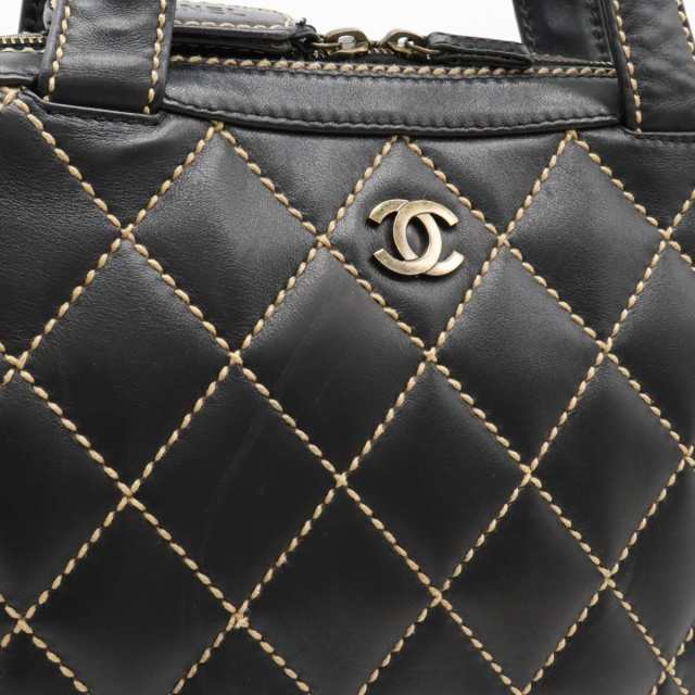 レザーサイズCHANEL ワイルドステッチ ハンドバッグ レザー ブラック A14693