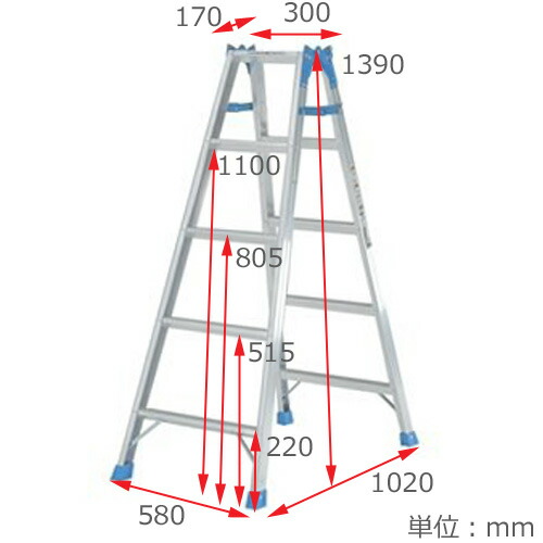 ピカ(Pica)　アルミ製幅広兼用脚立　5尺　KW-150　150cm　5段　踏み面幅：55mm_1