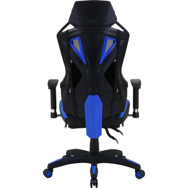 不二貿易 メッシュゲーミングチェア レイズブルー フットレスト付 回転式 リクライニング 19430 Eスポーツ 組立式 幅68.5×奥行65.5×高さ118〜125.5cm 重量19.1kg_2