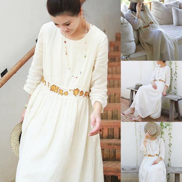 マキシワンピース ワンピース 綿麻 レディース オーバーサイズ マキシワンピ ロング ドレス 刺繍 マキシ丈ワンピース ラウンドネック の通販はau Pay マーケット ファシアプライム店
