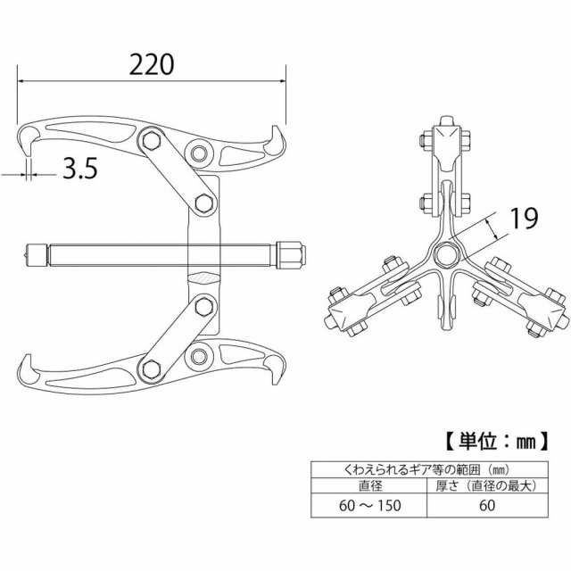 トップ工業(TOP) ギヤプーラー 使用範囲 60~150mm 深さ60mmまで 3本爪 タイプ GP3-150 燕三条 日本製の通販はau PAY  マーケット モノパ！ au PAY マーケット－通販サイト