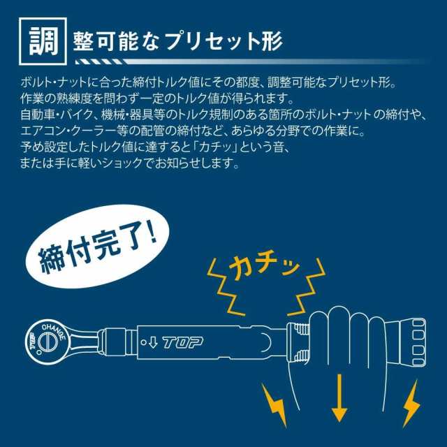 トップ工業(TOP) ヘッド反転式モンキ形グリップ付トルクレンチ (ケース