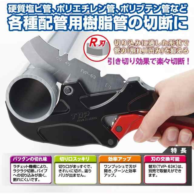 トップ工業(TOP) エンビパイプカッター 外径63mm VP50 切断可能 面取り機能付き 塩ビ管 配管工事 TVP-63 燕三条 日本製