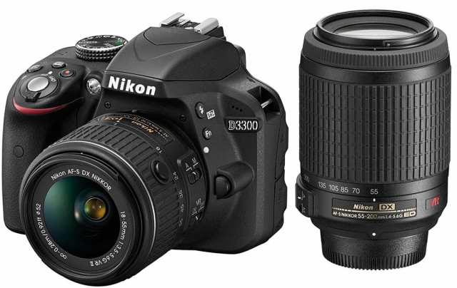 ニコン デジタル一眼 Nikon D3300 ダブルズーム ブラック D3300WZBK 中古 スマホに送れる Wi-Fi機能SDカード付き 届いてすぐに使える